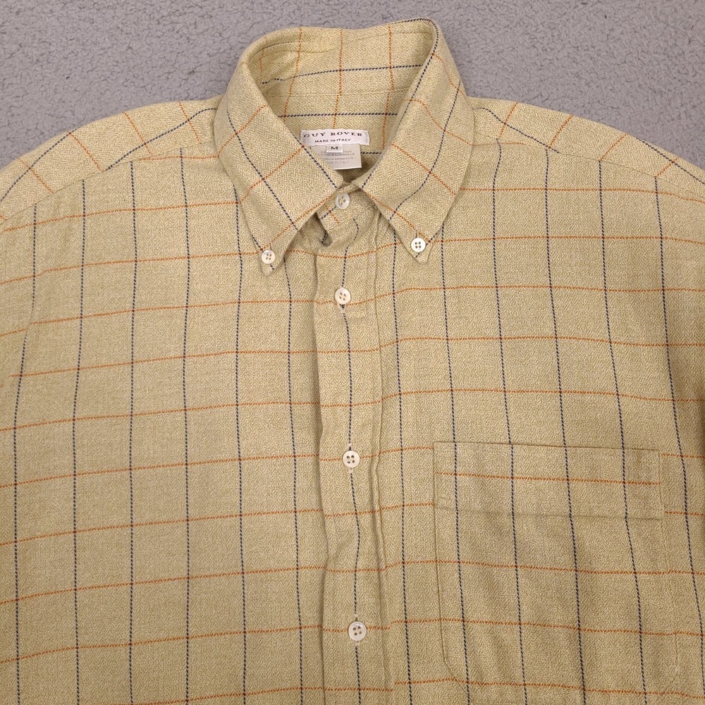 Guy‎ Rover Shirt Mens Medium Golden Brown Plaid MADE IN ITALY Cotton Button down